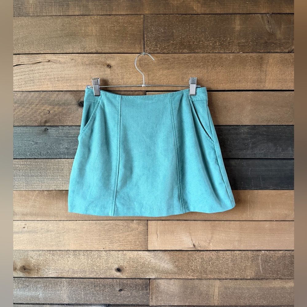 Kendall + Kylie Teal Faux Suede Mini Skirt Y2K 90s Inspired